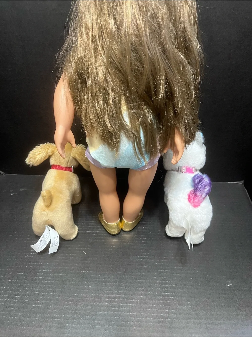 18-inch Our Generation doll (Target brand) and two dog lot brown hair blue eyes